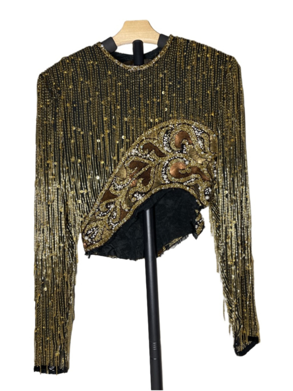 Women'sBlack Gold Sequin Hand-Beaded Top